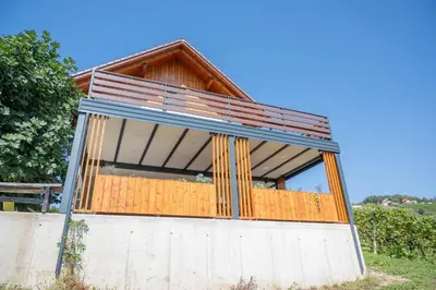 a house being built on top of a wall at Vineyard cottage Mehak in Telče