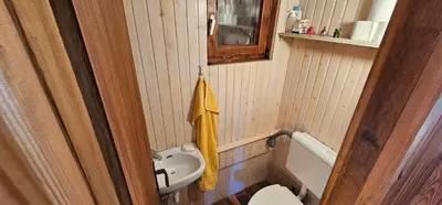a small bathroom with a toilet and a sink at Holiday cottage Pod Smreko in Cerklje na Gorenjskem