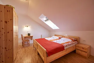 a bedroom with a bed and a skylight at Farm Stay Gradišnik Peaceful Countryside with Homemade Breakfast in Prevalje