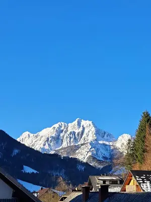 a view of a snow covered mountain at Apartma Pirc in Kranjska Gora