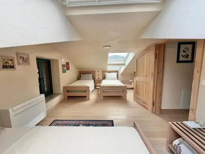 a bedroom with two beds in a room at Private Villa for 12 Peaceful Karst Escape in Dutovlje
