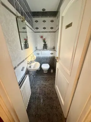 a bathroom with a toilet and a sink at Peaceful & Spacious Villa With A Beautiful Garden in Ljubljana