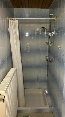 a bathroom with a shower and a bath tub at Apartments Vila Ančka in Tržič