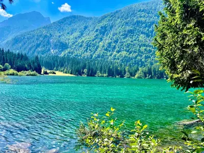 a view of a river with mountains in the background at Mountain View House - Panoramic! in Gozd Martuljek
