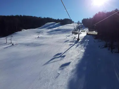 a ski lift going down a snow covered slope at Holiday Home Tone in Frajhajm