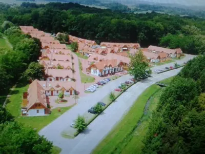 an aerial view of a village with houses and cars at Apartment Klas in Moravske Toplice