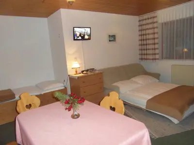 a living room with a bed and a couch at Turistična kmetija Košir in Kranjska Gora