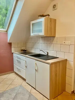 a kitchen with a sink and a microwave at Apartment Ozebek in Cerkno