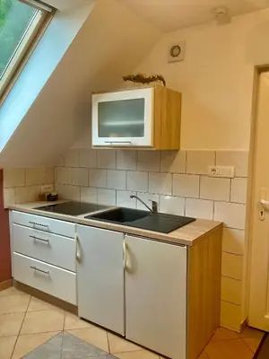 a kitchen with a sink and a microwave at Apartment Ozebek in Cerkno