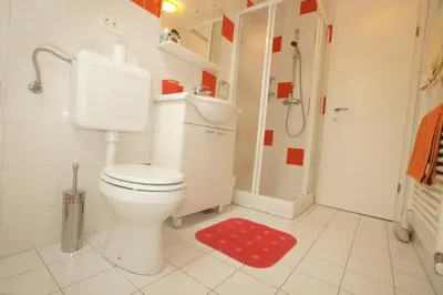 a white bathroom with a toilet and a shower at Chalet Floranneve in Bovec