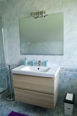 a bathroom with a sink and a mirror at Rudi Hiti's Guest House in Bled