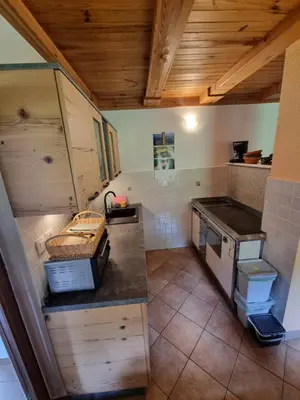a kitchen with a sink and a counter top at Lodge In Koprivnik in Koprivnik v Bohinju