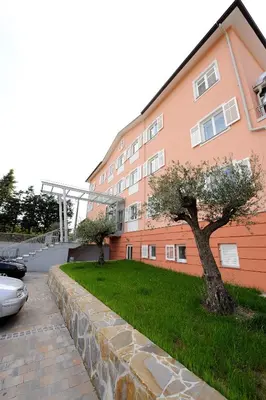 a building with a tree in front of it at Hotel Kozana in Dobrovo