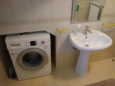 a bathroom with a washing machine and a sink at Apartment Lapanja in Slappe dʼIdria