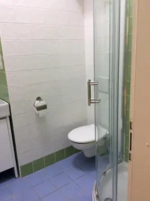 a bathroom with a toilet and a glass shower at Vila Rogaška in Rogaška Slatina