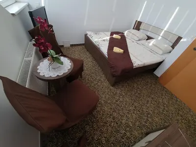 a small room with a bed and a table with a chair at Hostel Novak in Novo Mesto