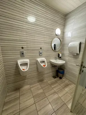 a bathroom with two urinals and a sink at Guesthouse Pri Tonetu in Ptuj