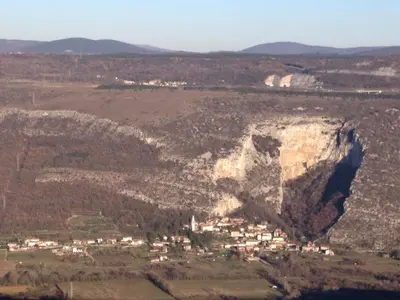 an aerial view of a town on a mountain at Apartments Klabjan in Osp