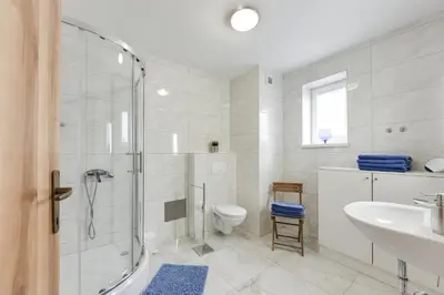 a bathroom with a shower and a toilet and a sink at Apartments Julian Experience in Rateče
