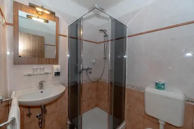 a bathroom with a shower and a sink at Hotel Paquito in Nova Gorica
