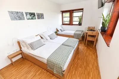 a bedroom with a bed and a couch in it at Hotel Celjska Koca in Celje
