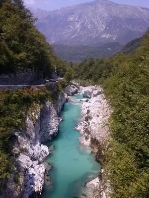 a view of a river in the mountains at Apartment Honey Bee with SAUNA in Kobarid