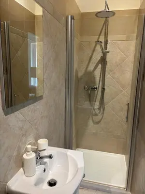 a bathroom with a sink and a shower at Vila Weekend in Rogaška Slatina
