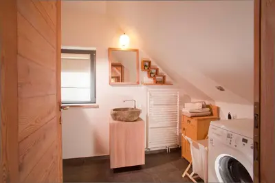 a laundry room with a washer and dryer at Juvanova hiša - Apartments and Rooms in Luče