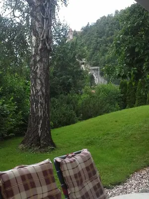 two blankets are sitting next to a tree at Katarina in Bled