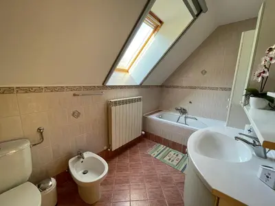a bathroom with a toilet and a sink and a window at ISONZO APARTMENT in Bovec