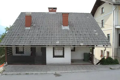 a house with a shingled roof on a street at Nature apartment Kersnik in Bohinj