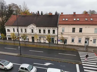 a city street with cars parked in front of buildings at Apartment Tržaška with free parking in Ljubljana