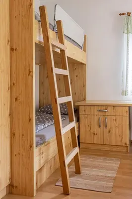 a bunk bed with a ladder in a room at Apartma BRINA, new bathroom in nov 24 in Kranjska Gora