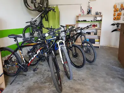 a group of bikes parked in a garage at Vila Dane in Sežana