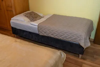 a twin bed in a room with at Apartment Dijak in Bohinj