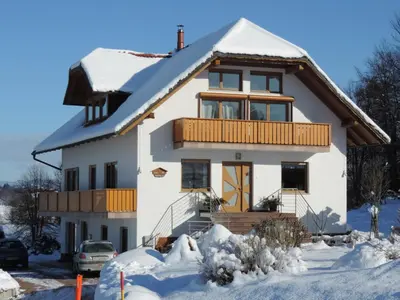 a white house with snow on the ground at Villa Katarina in Mokronog