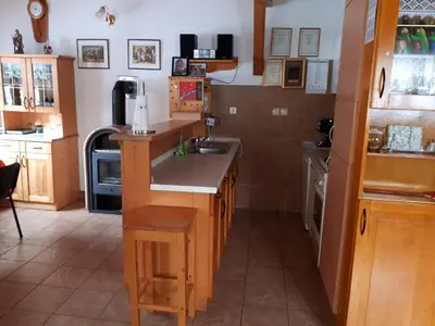 a kitchen with a counter and a sink in it at Tourist Farm Znidarjevi in Kožljek