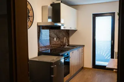 a kitchen with a stove and a sink at Adventure Farm in Štore