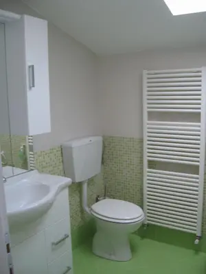 a bathroom with a white toilet and a sink at Country House Lokev in Lokev
