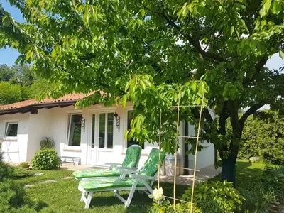a pair of green chairs in front of a house at Holiday Home Slavi in Vipava