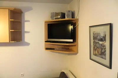 a living room with a tv on a wall at Apartments Rogla in Zreče