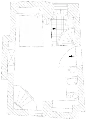 a drawing of a floor plan of a house at Tiny central studio apartment Nika Ljubljana in Ljubljana