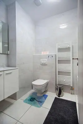 a white bathroom with a toilet and a sink at Rooms & Apartments Banjac in Maribor