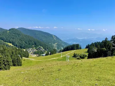 a grassy hill with a cross on top of it at Apartmaji Golob-Golte in Mozirje