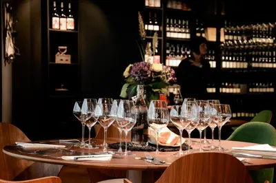 a group of wine glasses sitting on a table at Villa Alma Vista in Dobrovo