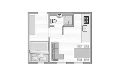a floor plan of a small apartment at Barrio Alto in Ljubljana
