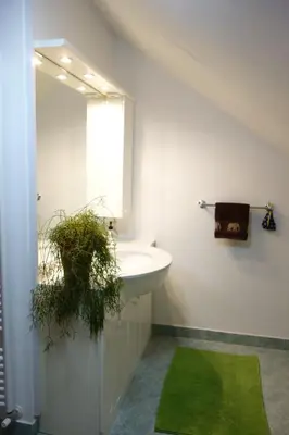 a bathroom with a sink and a mirror at Apartment Beks in Postojna
