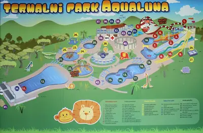 a map of the tsunamis park aquarium at Čebelarjeva hiška 1 - Terme Olimia - Podčetrtek in Podčetrtek