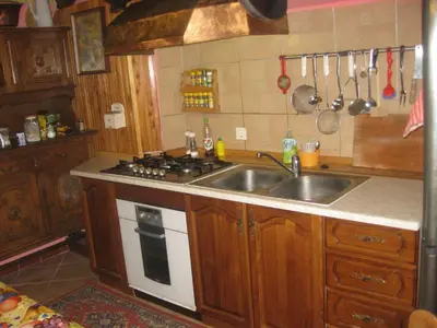 a kitchen with a sink and a stove at Pri Macku in Tolmin