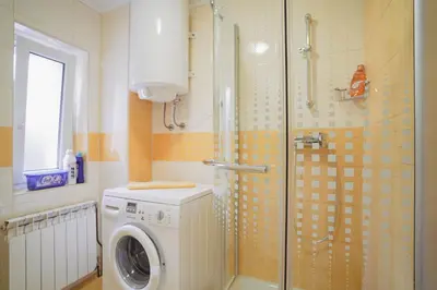 a bathroom with a washing machine and a shower at Pri Neji in Postojna